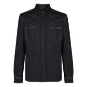 Denim shirt met logodetail Dolce & Gabbana , Blue , Heren