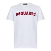 Witte T-shirts en Polos met Rood Logo Dsquared2 , White , Heren