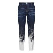 Blauwe Flare Jeans met Rood Logo Dsquared2 , Blue , Dames