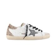 Glitter Ster Leren Sneakers Wit Golden Goose , White , Dames