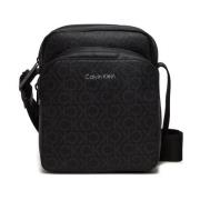 Zwarte Monogram PU Leren Schoudertas Calvin Klein , Black , Heren