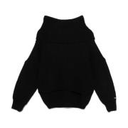 Zwarte Off-Shoulder Sweater met Logo Patch Pinko , Black , Dames