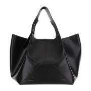 Glanzend Leren Zwarte Tas met Logo Victoria Beckham , Black , Dames