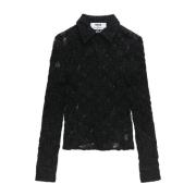 Zwarte bloemenkant detail overhemd Msgm , Black , Dames