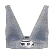 Blauwe Denim Top met Oval D Logo Diesel , Blue , Dames