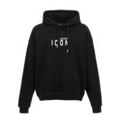 Relaxed Fit Hoodie met Icon Print Dsquared2 , Black , Heren