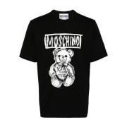 Zwart Logo Print Crew Neck T-shirt Moschino , Black , Heren