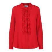 Zijde Blend Ruche Shirt Fw24 Nude , Red , Dames