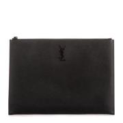 Pre-owned Leather clutches Yves Saint Laurent Vintage , Black , Dames