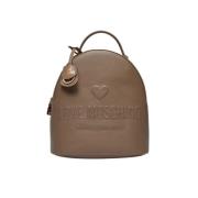 Beige Leren Rugzak met Gouden Accenten Love Moschino , Beige , Dames