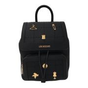 Zwarte rugzak van imitatieleer met gouden details Love Moschino , Blac...