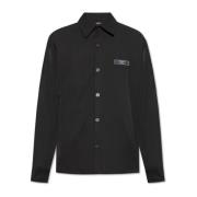 Shirt met logo patch Balmain , Black , Heren