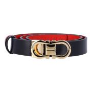 Omkeerbare Gancini Riem in Nero + Flame Red Salvatore Ferragamo , Blac...