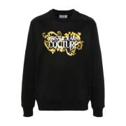 Logo Print Crew Neck Sweater Versace Jeans Couture , Black , Heren