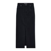 Pinstripe Denim Rok met Voor Split Co'Couture , Black , Dames