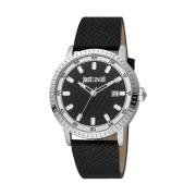 Zwarte Heren Leren Mode Horloge Just Cavalli , Black , Heren