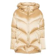 Gouden Beige Gewatteerde Jas met Capuchon add , Beige , Dames