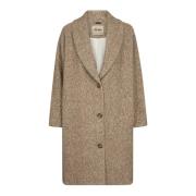 Herringbone Coat met V-hals en zakken MOS Mosh , Beige , Dames