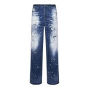 Blauwe Wijde Spijkerbroek met Rauwe Zoom Dsquared2 , Blue , Dames