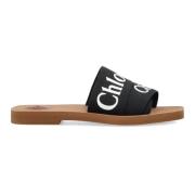 Zwarte Gesloten Leren Slides Chloé , Black , Dames