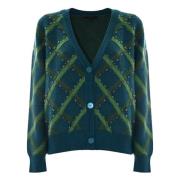 Diamantpatroon Cardigan met Strass Kocca , Green , Dames