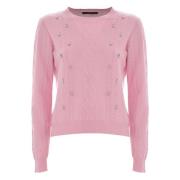 Rhinestone Kabel Gebreide Wol Jumper Kocca , Pink , Dames