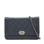 Pre-owned Leather wallets Chanel Vintage , Blue , Dames