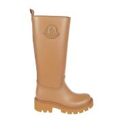 Bruin Leren Kniehoge Waterdichte Laarzen Moncler , Brown , Dames