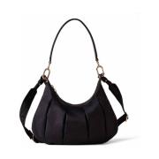 Croissant Zwarte Bedrukte Tas met Leren Details Borbonese , Black , Da...