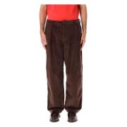 Bruine Corduroy Wijde Plooi Broek Pop Trading Company , Brown , Heren