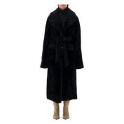 Zwarte Omkeerbare Lange Jas Shearling Urbancode , Black , Dames