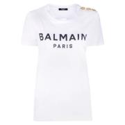 Gedrukt Logo Korte Mouw T-shirt Balmain , White , Dames