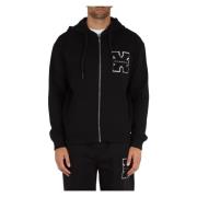 Hoodie met rits in katoenmix Richmond , Black , Heren