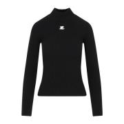 Zwarte Geribbelde Coltrui Sweater Courrèges , Black , Dames