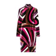 Fuchsia Fluweel Abstract Patroon Jurk Emilio Pucci , Multicolor , Dame...