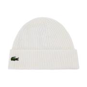 Gebreide Logo Beanie - Wit Lacoste , White , Heren