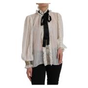 Off White Zijde Blend Ascot Kraag Blouse Top Dolce & Gabbana , White ,...