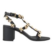 Zwarte Leren Versierde Hak Sandalen Dolce & Gabbana , Black , Dames