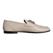 Beige Lederen Logo Plaque Loafers Dolce & Gabbana , Beige , Heren