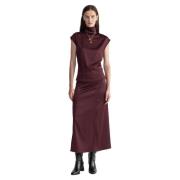 Satijnen Maxi Rok met Hoge Split Aeron , Red , Dames