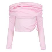 Stijlvolle Roze Off-Shoulder Gerimpelde Top Jaaf , Pink , Dames