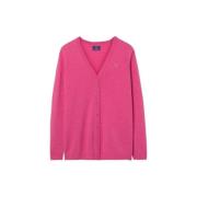 Fijne V-hals Cardigan in Lamswol Gant , Pink , Dames