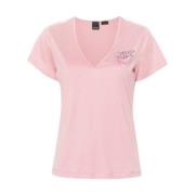 V-hals geborduurd T-shirt Pinko , Pink , Dames