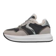 Leather and fabric sneakers Melany Fur. Voile Blanche , Gray , Dames