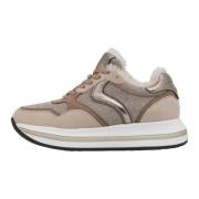 Leather and fabric sneakers Melany Fur. Voile Blanche , Beige , Dames