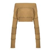 Boot Knit Jumper met boothals Balmain , Brown , Dames