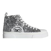 Pailletten High Top Sneakers Zilver Wit Dolce & Gabbana , Gray , Heren