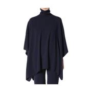 Oversized Turtle Neck Cape Jumper Sminfinity , Blue , Dames