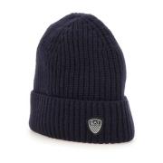 Blauwe Wollen Beanie met Logo Emporio Armani EA7 , Blue , Unisex