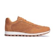 Bruine leren sneakers voor heren versierd met perforatie Kazar , Brown...